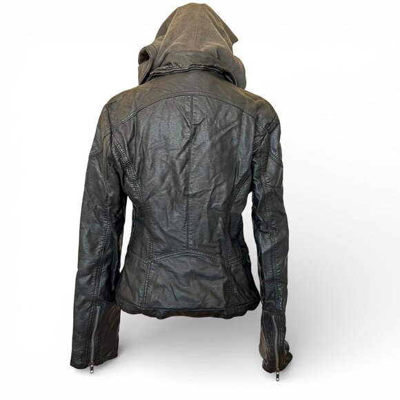 Free People Cleo Leather Moto Black Hooded Jacket Soft Grunge Hot Girl Elevated - Picture 8 of 14